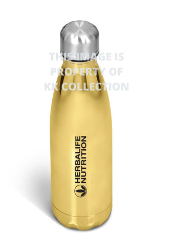 Metallic Gold double walled flask bottle with black branding