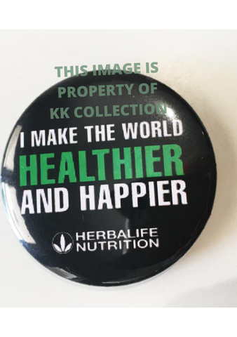 Healthier and Happier Green white and black button