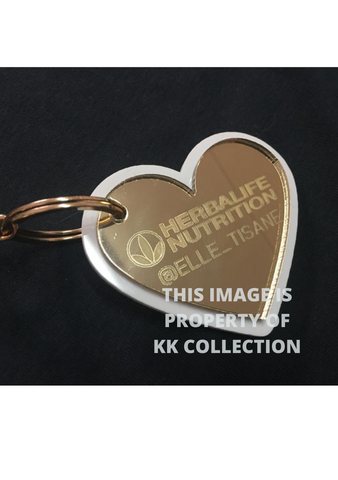 Gold and white personalised heart keyring