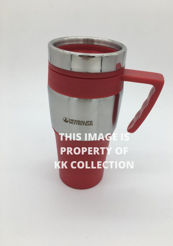 Red engraved travel cup with handle