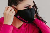 Black Curved 2 layer face mask with neon pink Logo