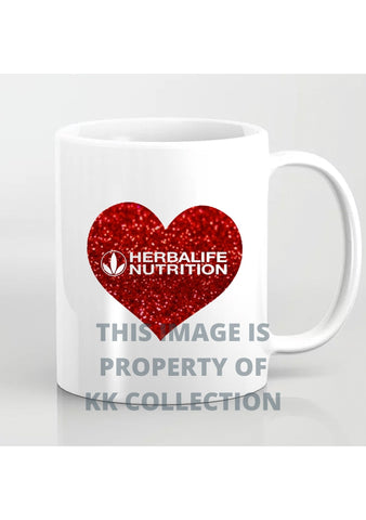 Red sparkly heart logo mug