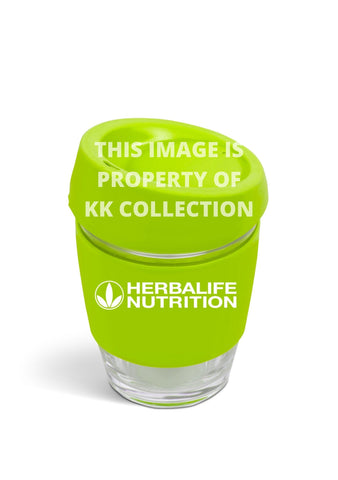 Lime Glass travel cup with silicone lid and band