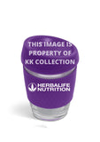 Purple Glass travel cup with silicone lid and band
