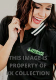 Ladies Black golfer polo shirt with embroidered branding