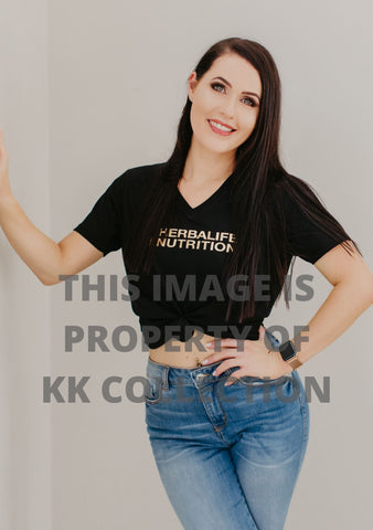 Ladies Black Tee with Gold Foil