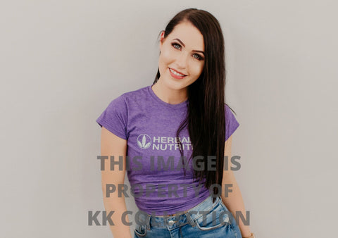 Ladies Purple soft touch Tee with silver Glitter