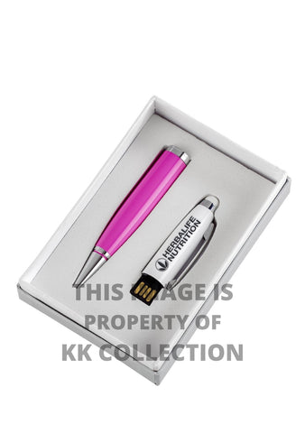 Pink engraved pen with 16gb flash drive
