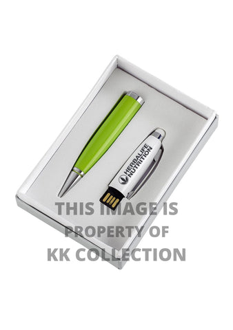 Lime engraved pen with 16gb flash drive