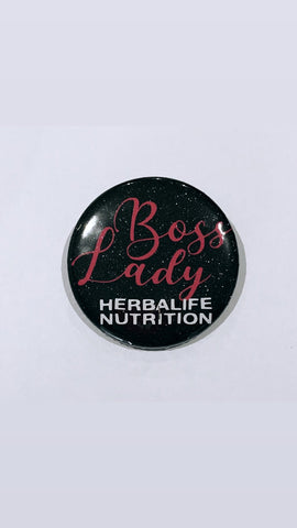 Boss lady black glitter button
